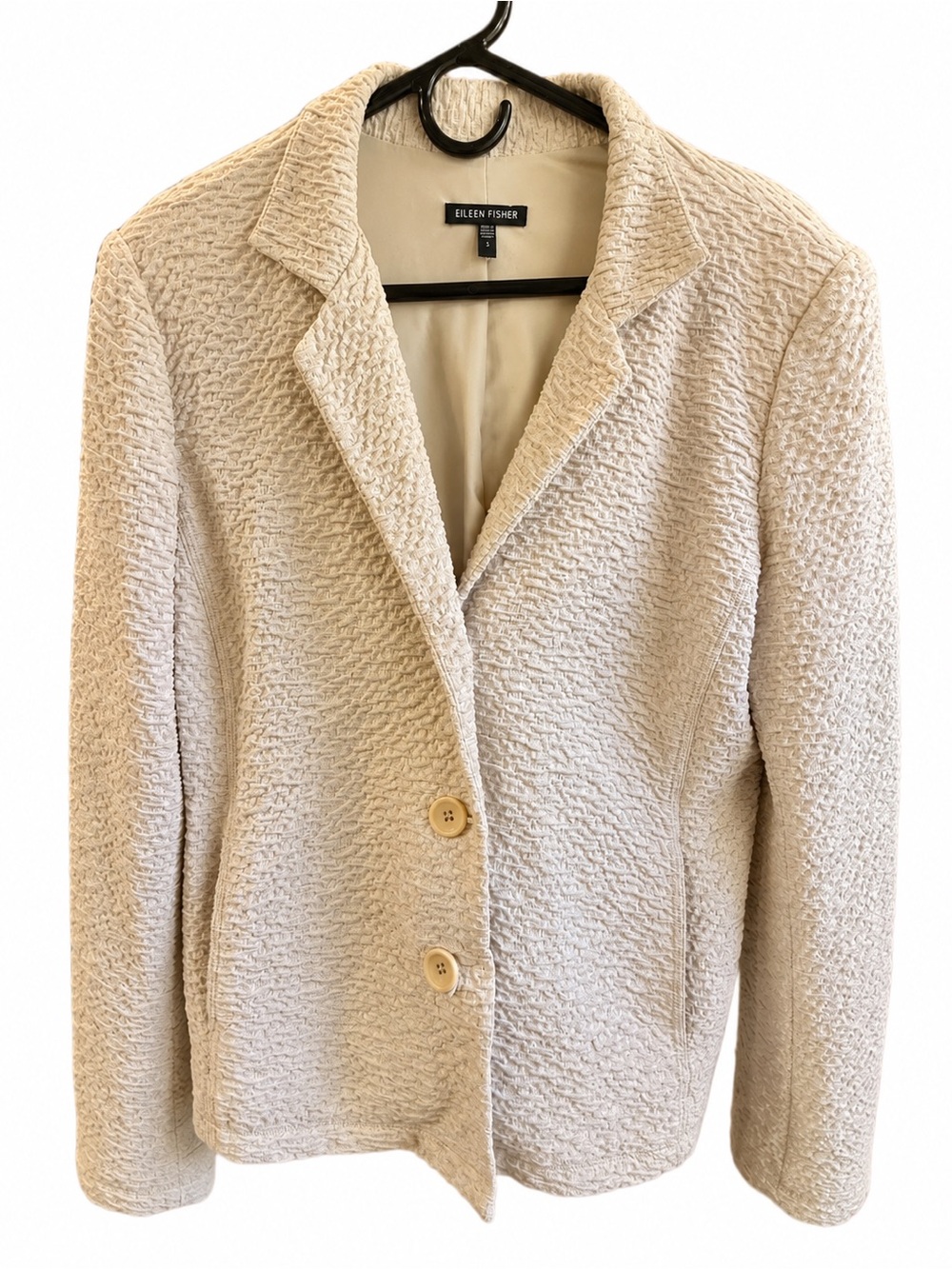 Eileen Fisher Cream Textured Two-Button Blazer